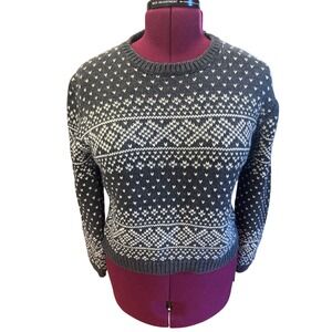 B Moss Women's Gray White Fair Isle Knit Crewneck Sweater Size M